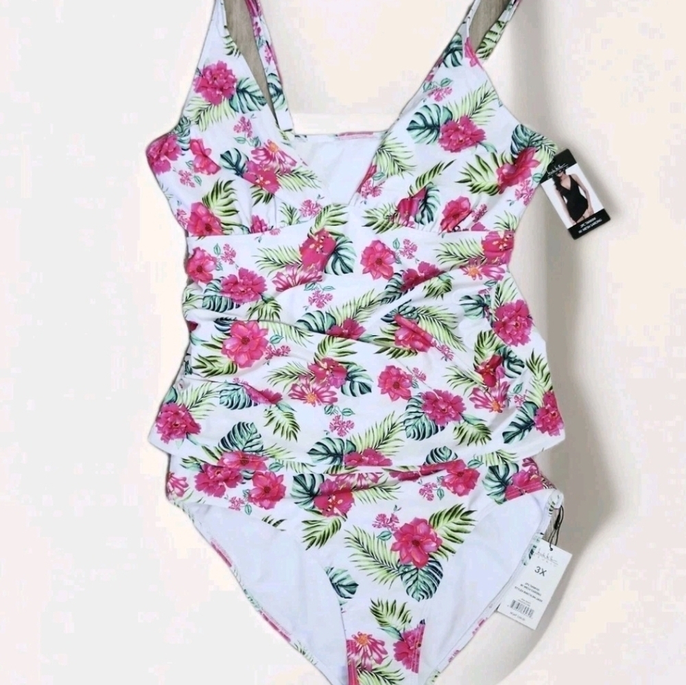 Nicole Miller 3X Tankini Swimsuit Sarong Womens Bathing Suit Hawaiian Tropical